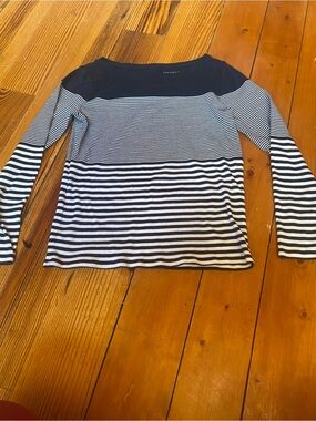 Nautica Navy and White Striped Long Sleeve Tee